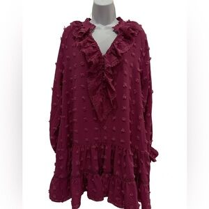 Snappy Turtle Burgundy Ruffle Tier Dress Small